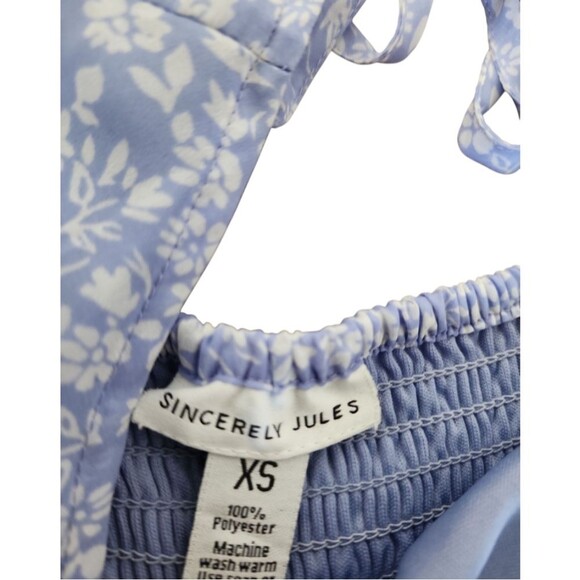 Sincerely Jules Blue Floral Smocked Tiered Maxi Dress XS Cottagecore Boho Puffy - Picture 4 of 13